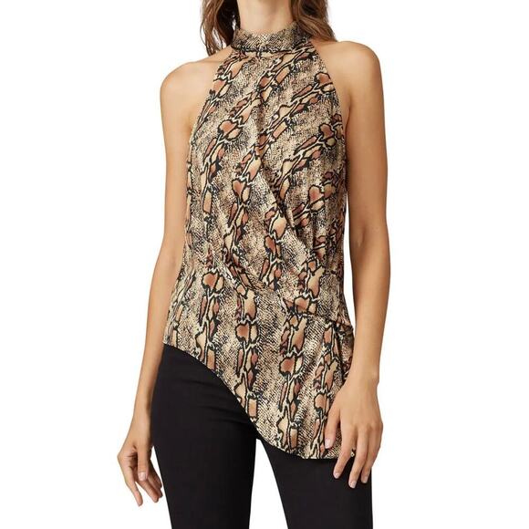 Great Jones Snake Print High Neck Drape Top Blouse Sleeveless Size Small - Picture 3 of 11